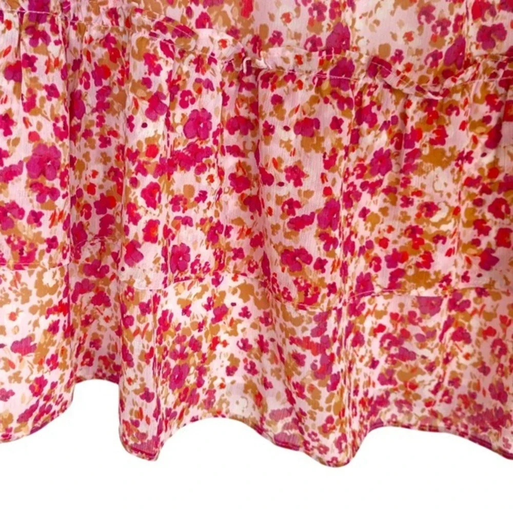 J.Crew Pink Floral‎ Tiered Mini Skirt Elastic Waist Ruffle Hem AY478 Large NEW